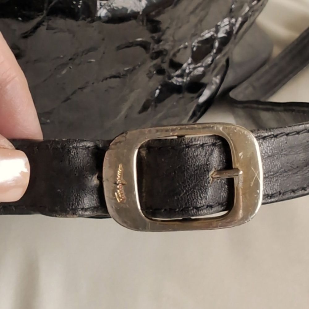 Vintge Salvatore Ferragamo Genuine  Croc Black Leather Drawstring Bu… - Picture 15 of 16